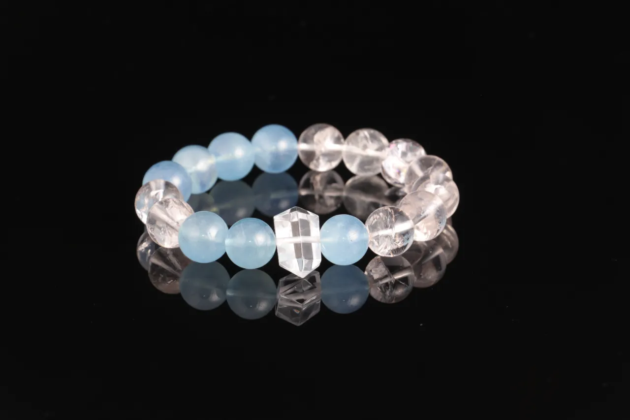 海藍寶白水晶天然水晶手串生辰定制