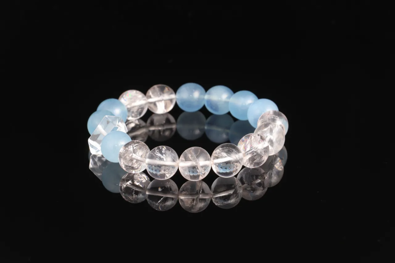 海藍寶白水晶天然水晶手串生辰定制 2