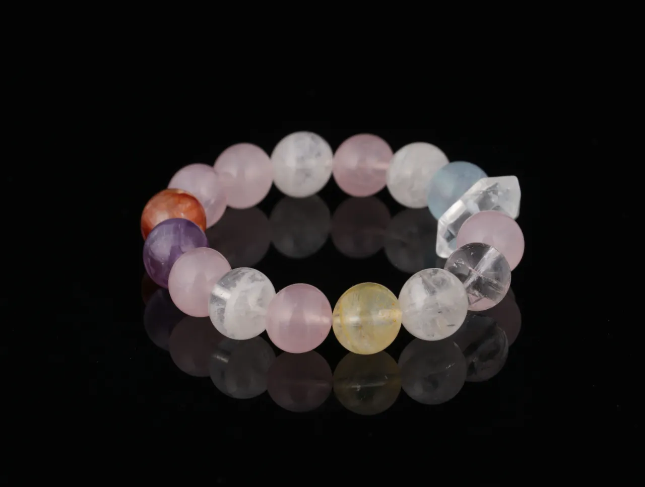 多寶水晶手串·海藍寶/紫水晶/紅膠花/白水晶/粉水晶