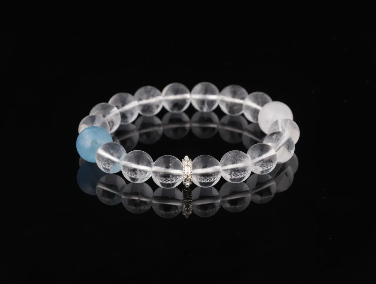 白水晶白幽靈海藍寶水晶手串定制款天然水晶 4