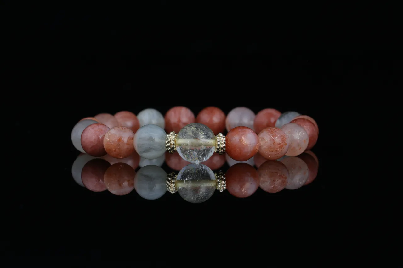 天然阿魯沙月光石金髮晶水晶串生辰定制專屬客製