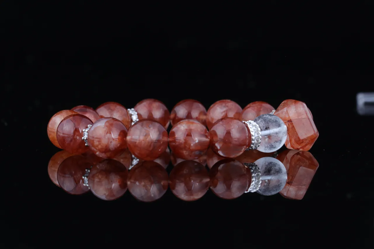 高品天然水晶紅膠花白幽靈手串生辰定制 3