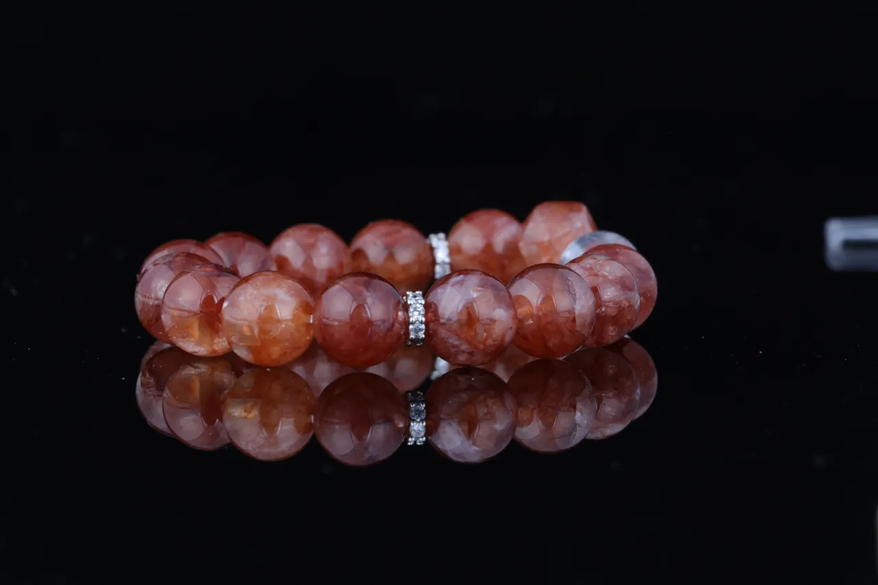 高品天然水晶紅膠花白幽靈手串生辰定制 4