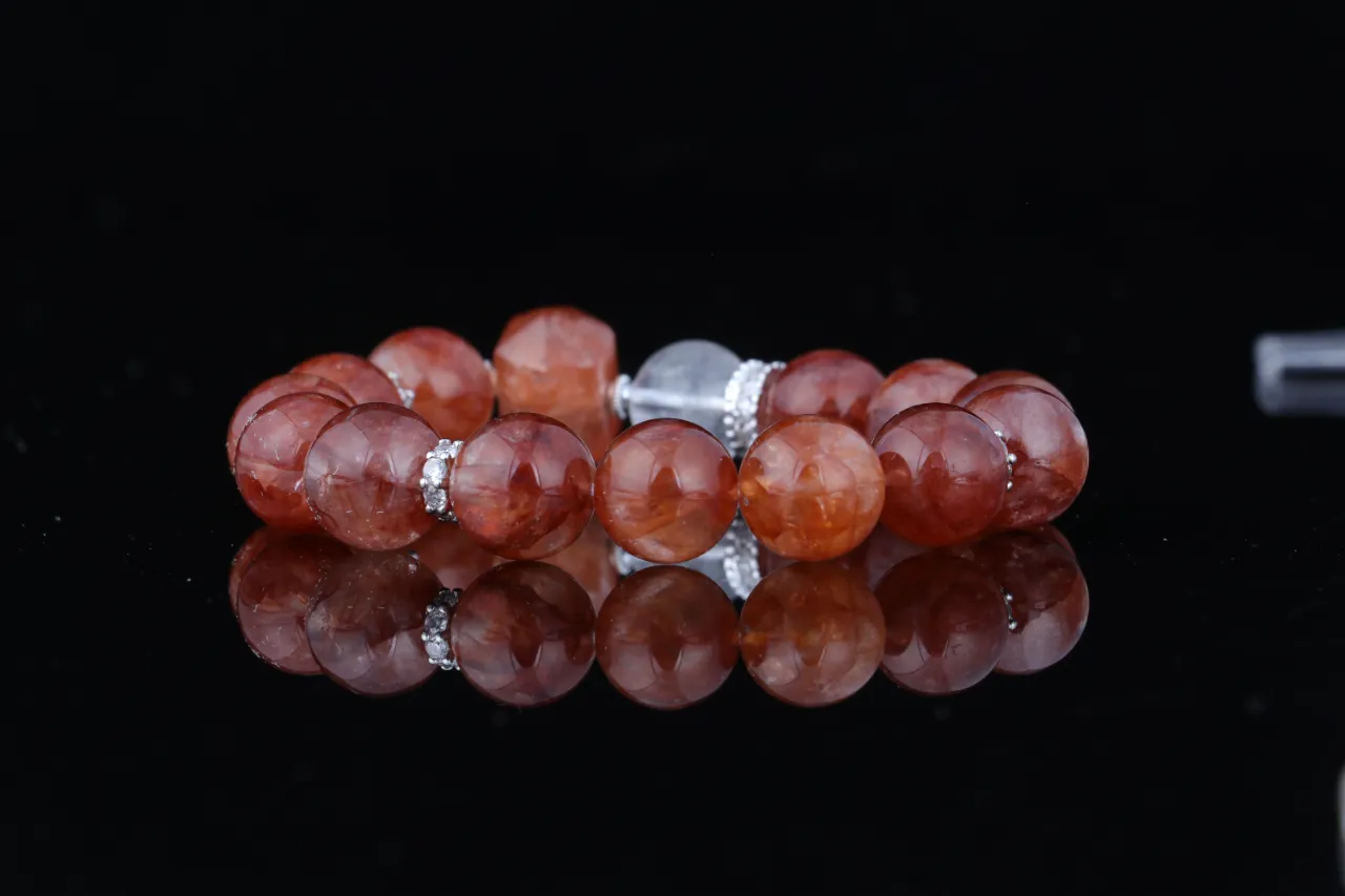 高品天然水晶紅膠花白幽靈手串生辰定制 5
