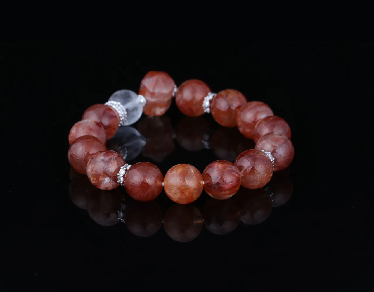 高品天然水晶紅膠花白幽靈手串生辰定制 7