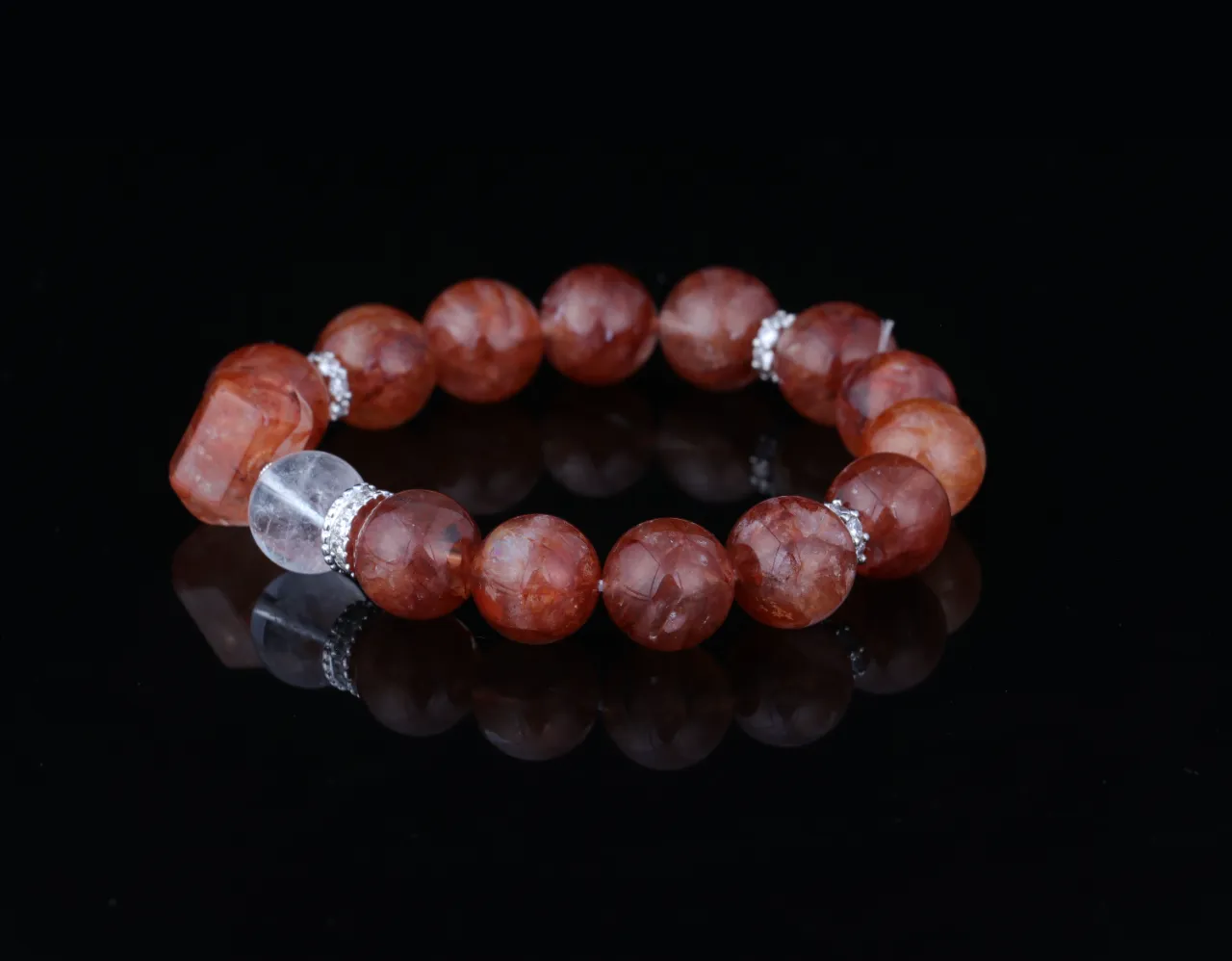 高品天然水晶紅膠花白幽靈手串生辰定制 8