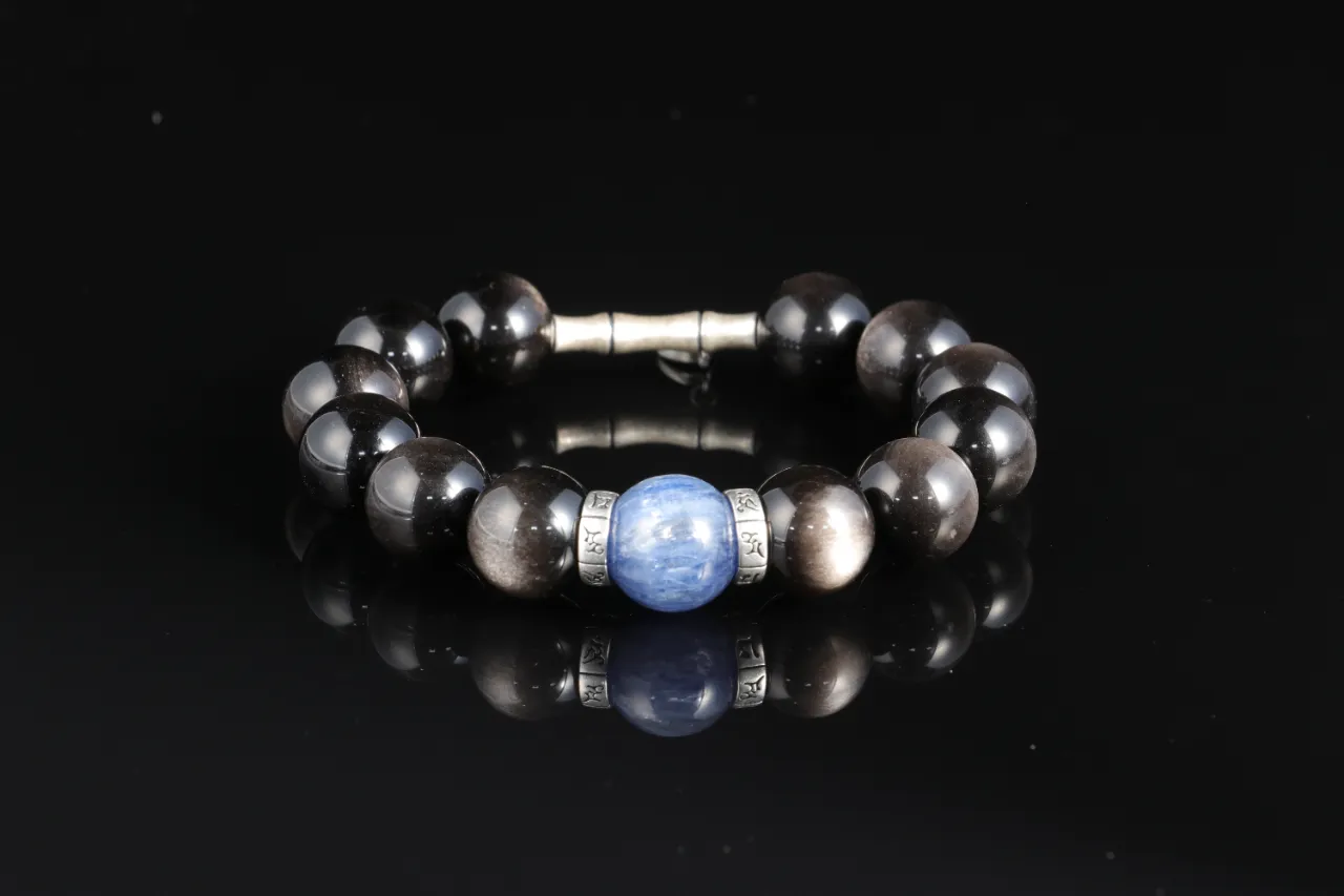 銀曜石海藍寶天然水晶手串生辰定制