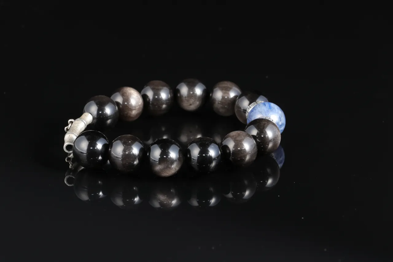 銀曜石海藍寶天然水晶手串生辰定制 2