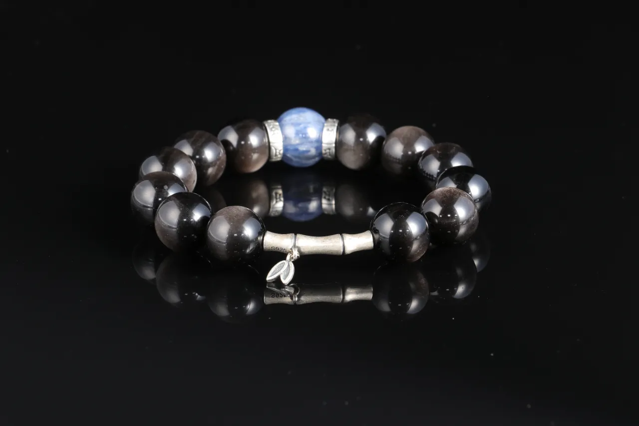 銀曜石海藍寶天然水晶手串生辰定制 3