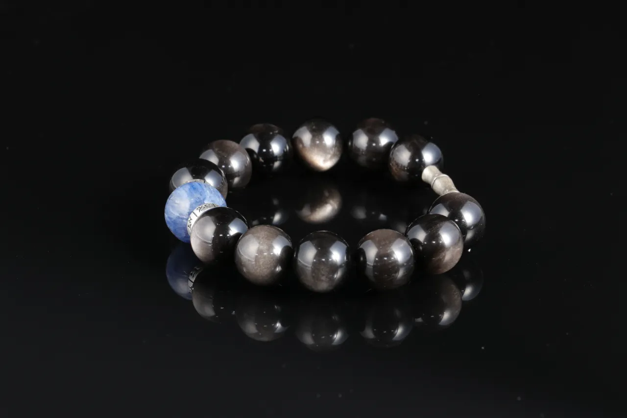 銀曜石海藍寶天然水晶手串生辰定制 4