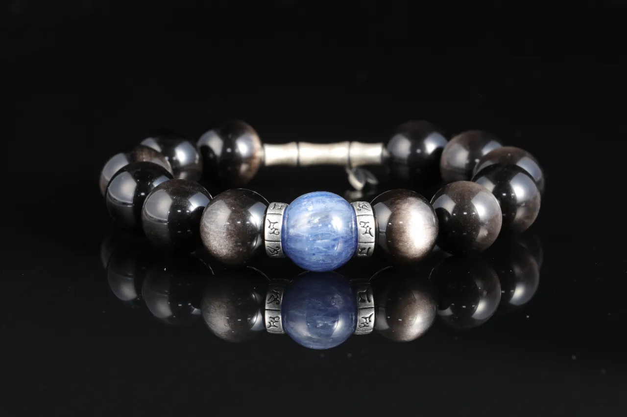 銀曜石海藍寶天然水晶手串生辰定制 5