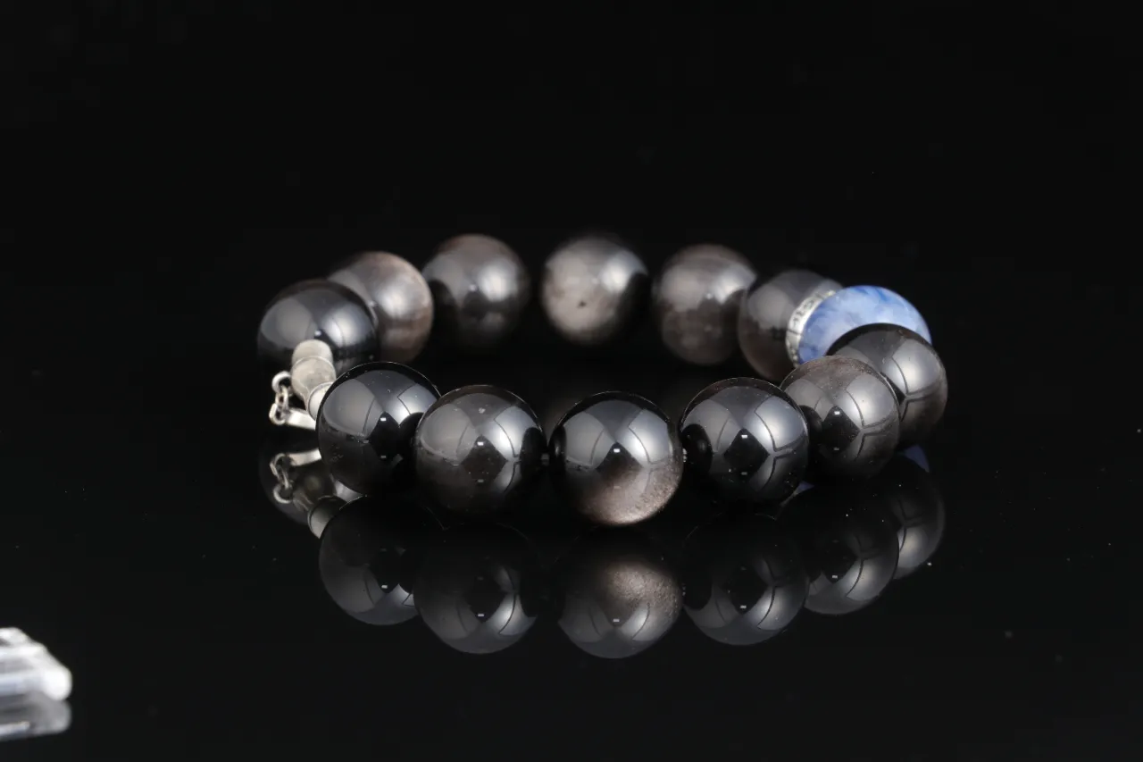 銀曜石海藍寶天然水晶手串生辰定制 6