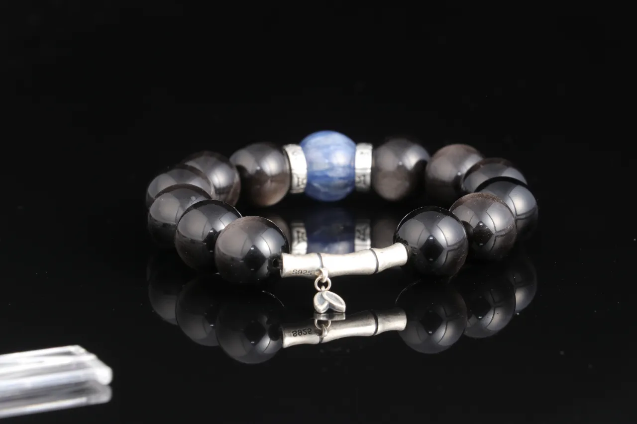 銀曜石海藍寶天然水晶手串生辰定制 7