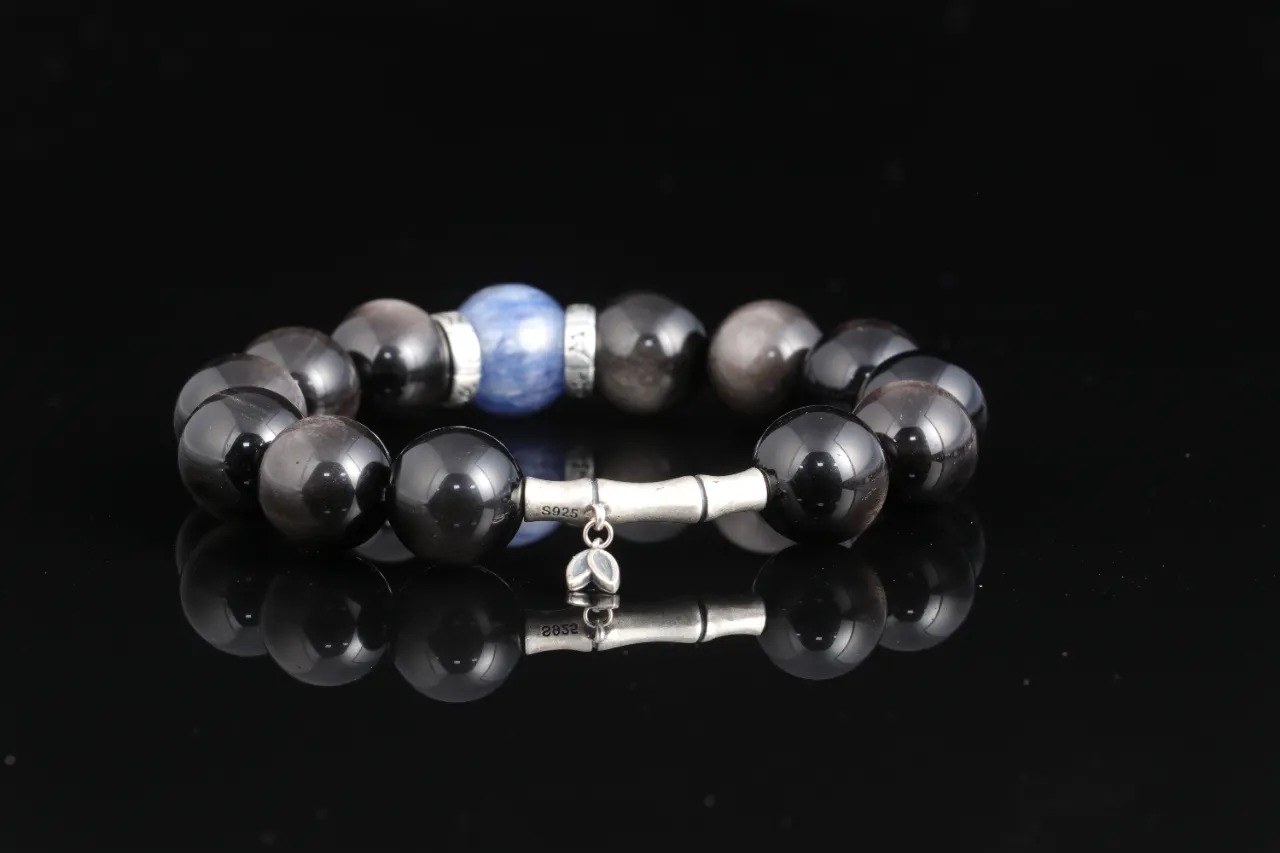 銀曜石海藍寶天然水晶手串生辰定制 8
