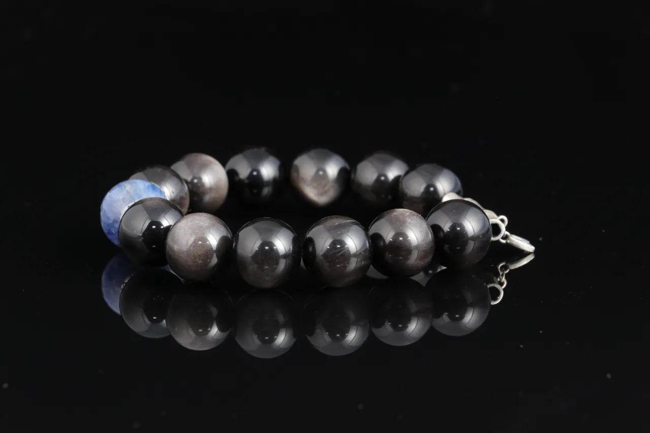 銀曜石海藍寶天然水晶手串生辰定制 9