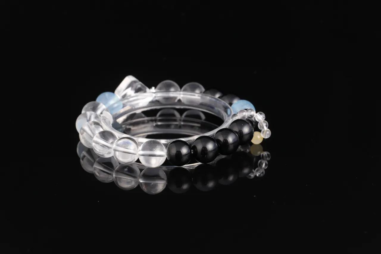 黑曜石白水晶海藍寶生辰客製天然水晶手串 2