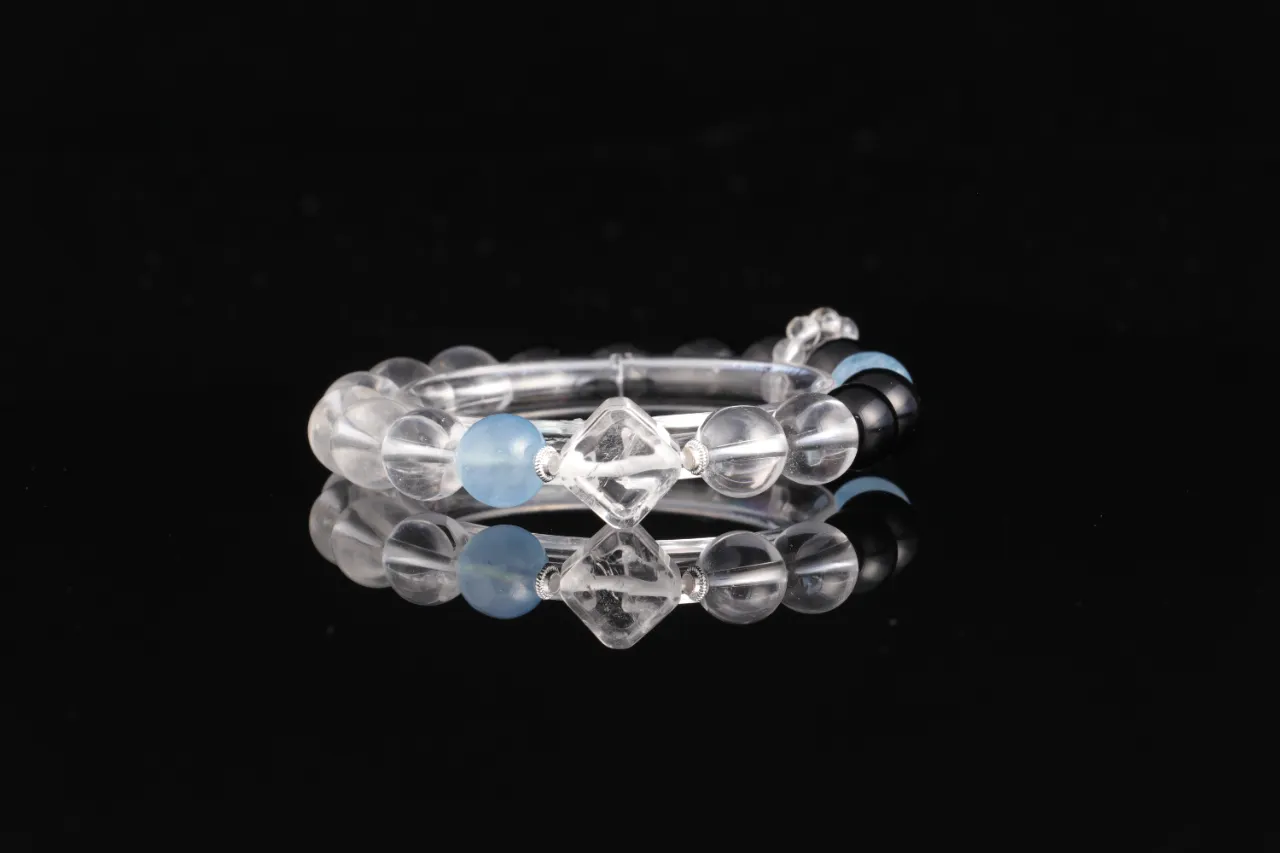 黑曜石白水晶海藍寶生辰客製天然水晶手串 3