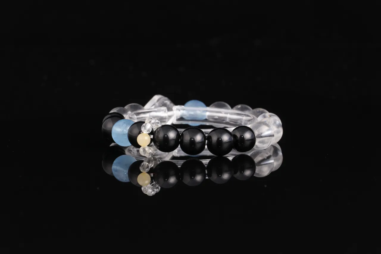 黑曜石白水晶海藍寶生辰客製天然水晶手串 5