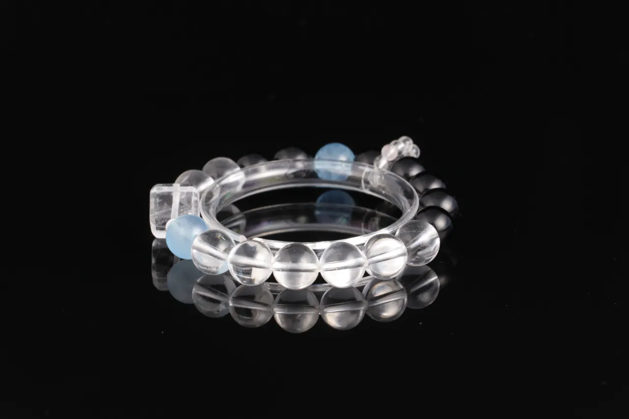 黑曜石白水晶海藍寶生辰客製天然水晶手串 8