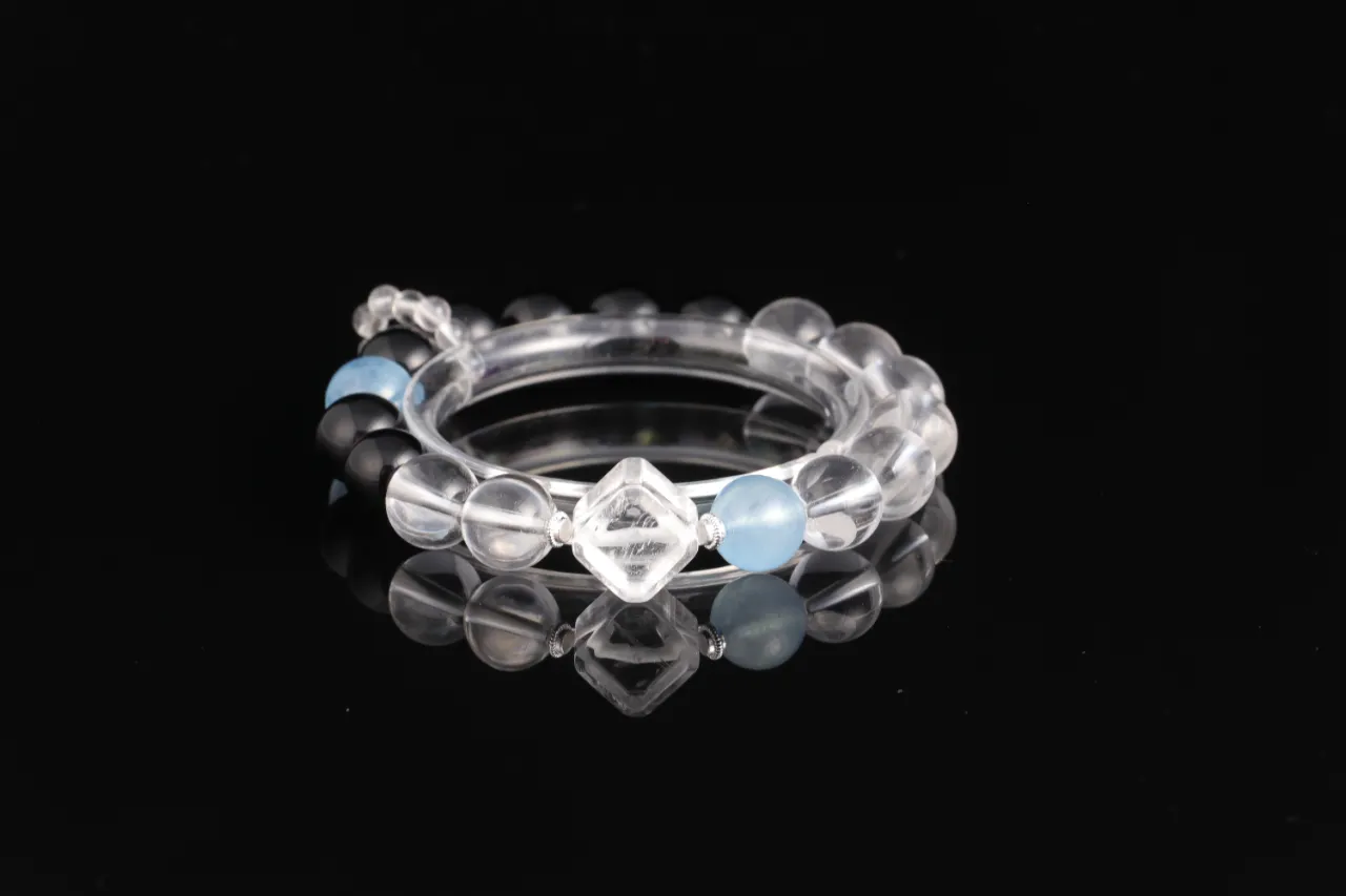 黑曜石白水晶海藍寶生辰客製天然水晶手串 7
