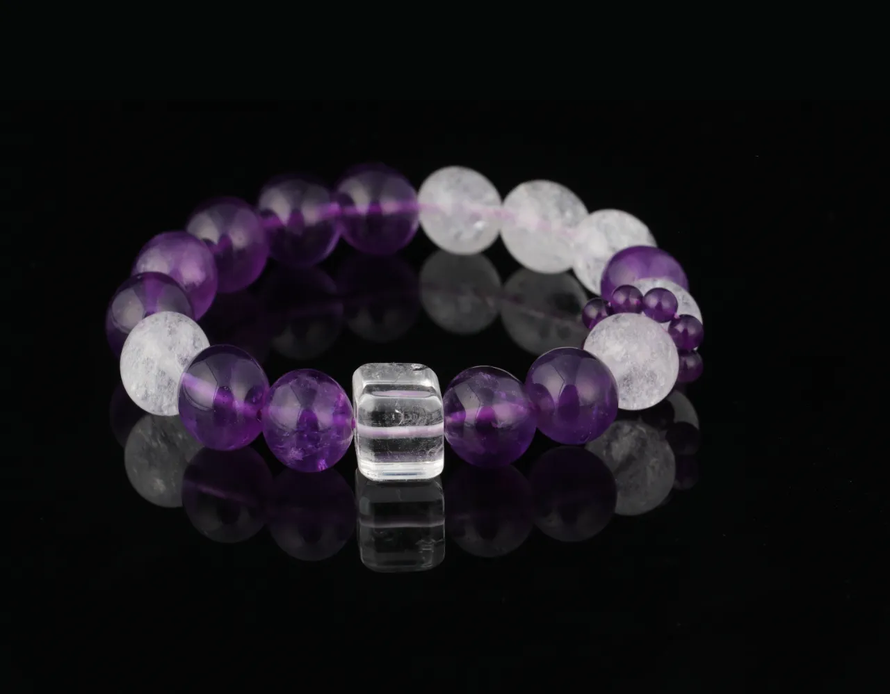 紫晶韻手串高品紫水晶白爆閃天然水晶手鏈生辰定制