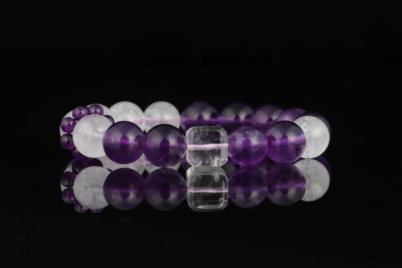 紫晶韻手串高品紫水晶白爆閃天然水晶手鏈生辰定制 2