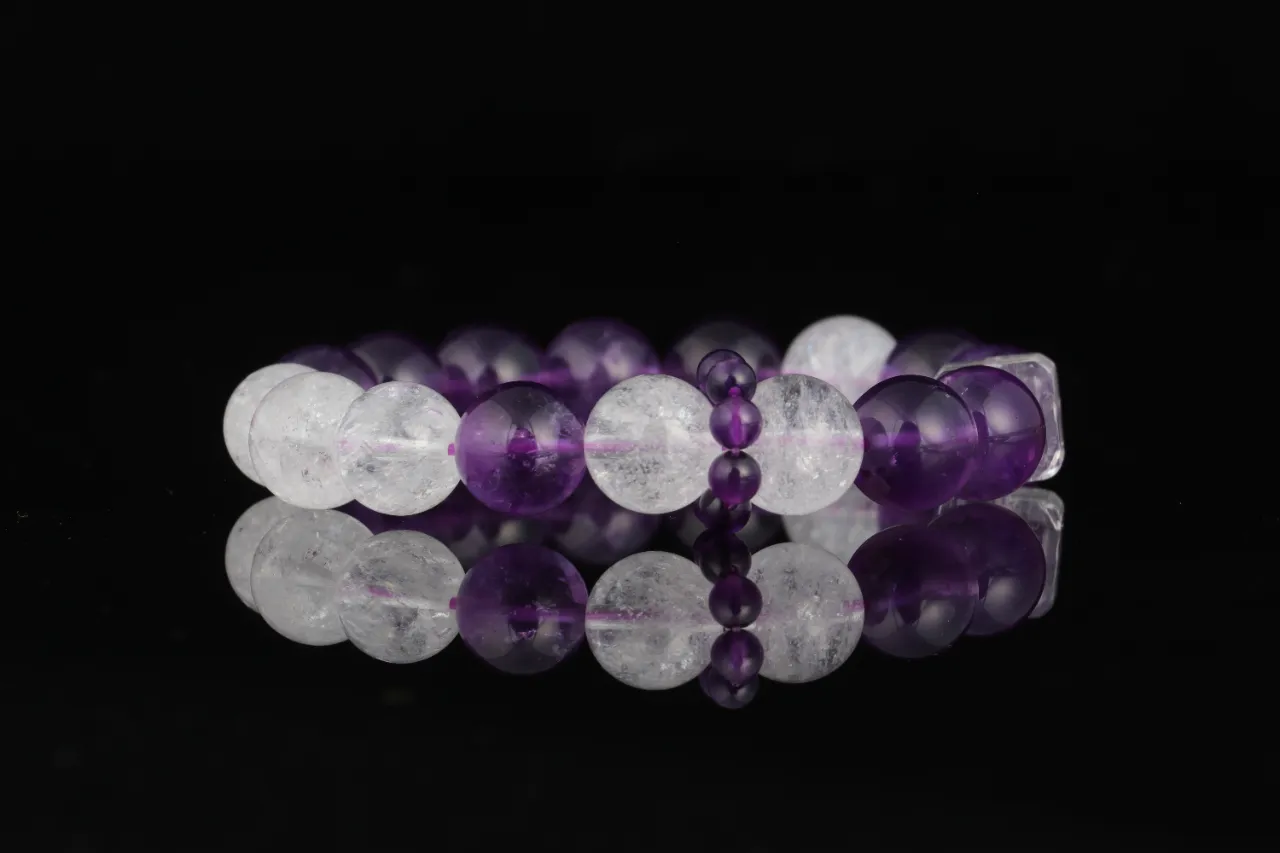 紫晶韻手串高品紫水晶白爆閃天然水晶手鏈生辰定制 3