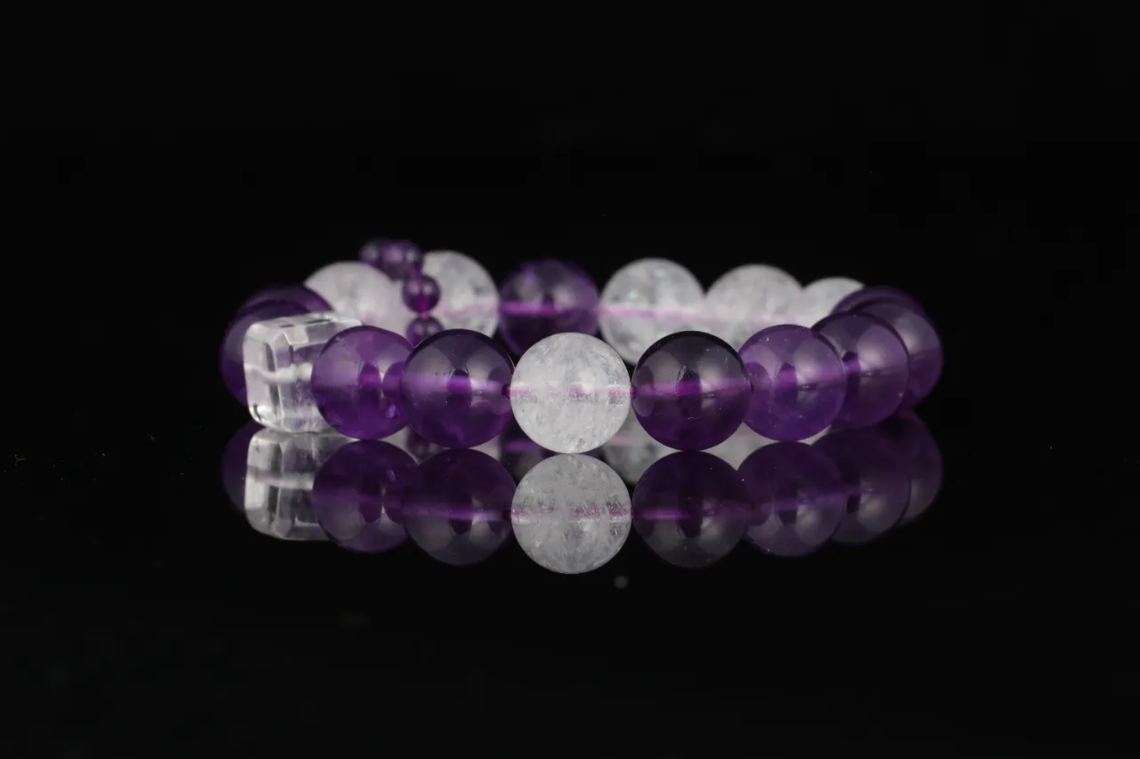 紫晶韻手串高品紫水晶白爆閃天然水晶手鏈生辰定制 5