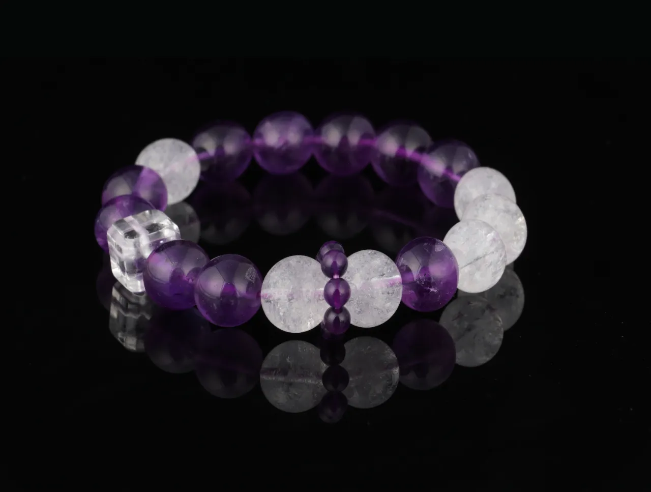 紫晶韻手串高品紫水晶白爆閃天然水晶手鏈生辰定制 6
