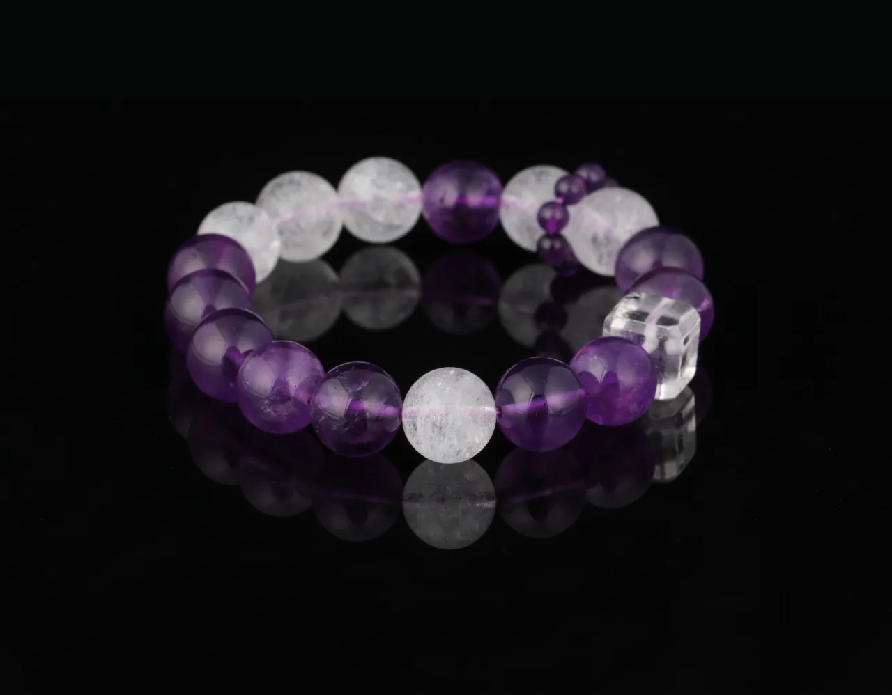 紫晶韻手串高品紫水晶白爆閃天然水晶手鏈生辰定制 7