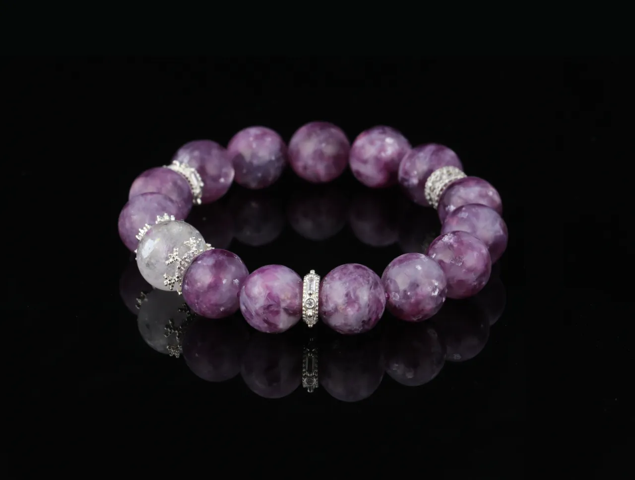 紫嫣 | 高品紫雲母白爆閃水晶手鍊生辰定制 2