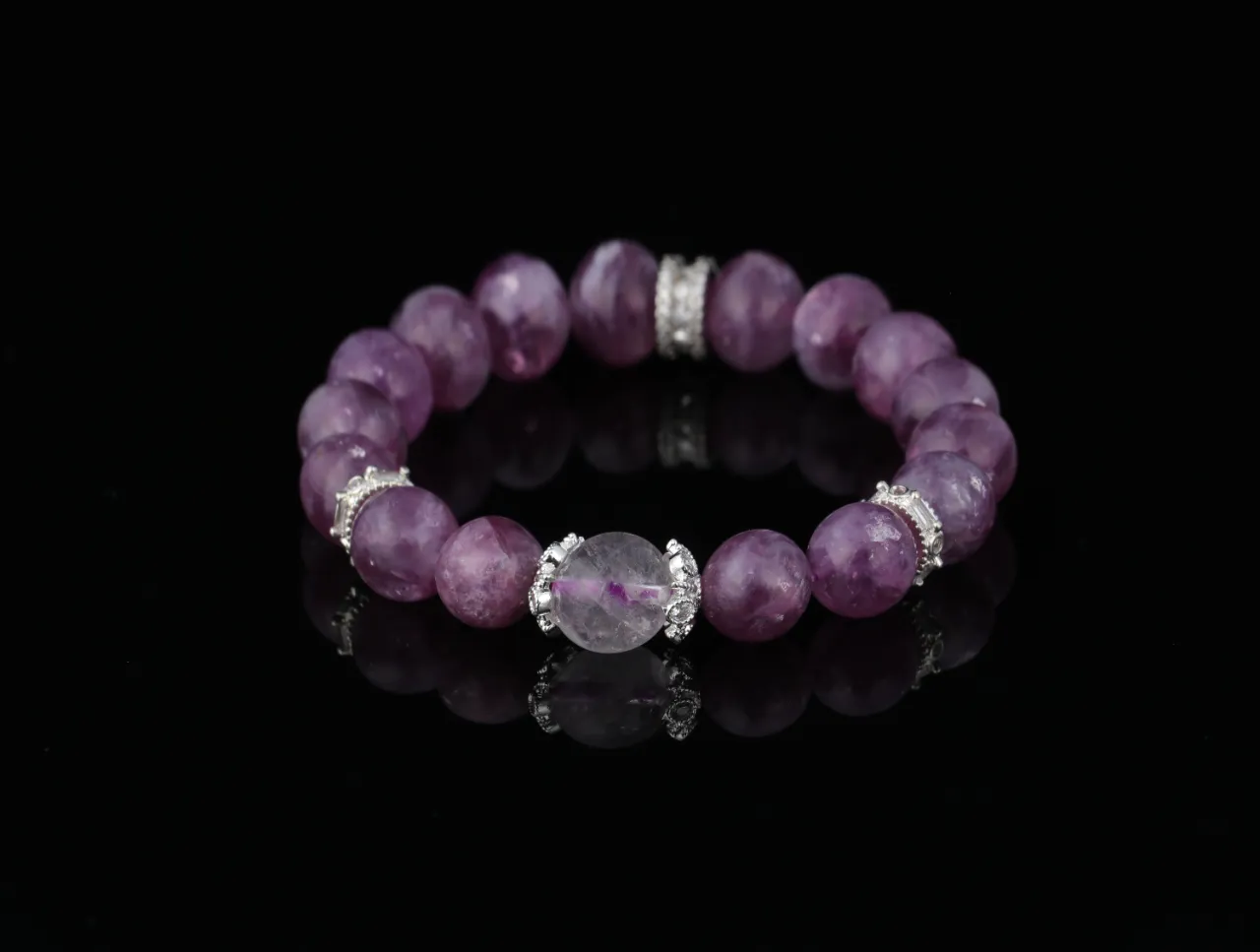 紫曜 |紫雲母白水晶天然水晶手鍊生辰定制 2