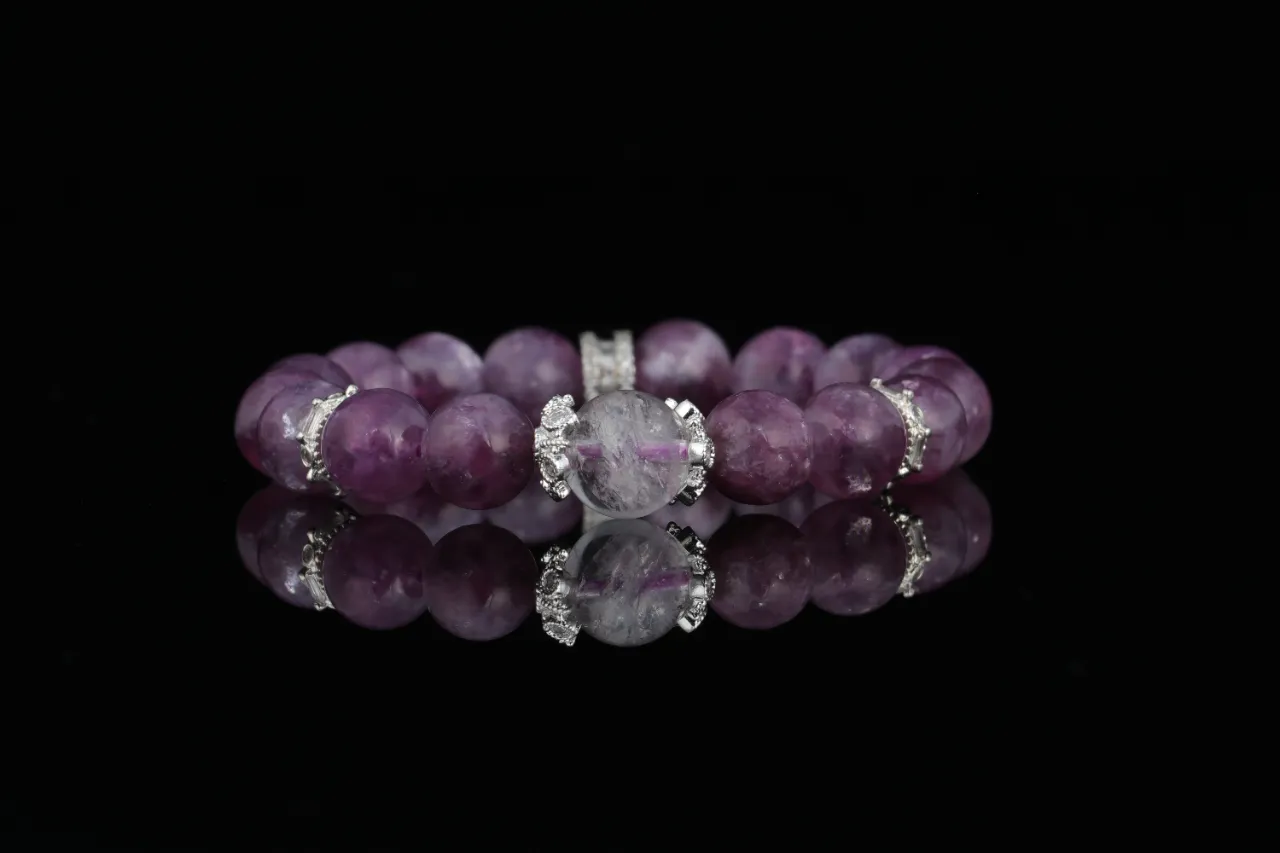 紫曜 |紫雲母白水晶天然水晶手鍊生辰定制 3